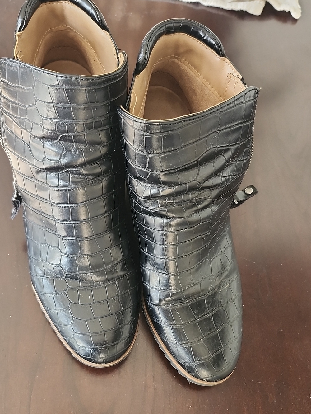 SOUL Naturalizer Black Croc-Embossed Wedge Ankle Boots - Picture 9 of 15